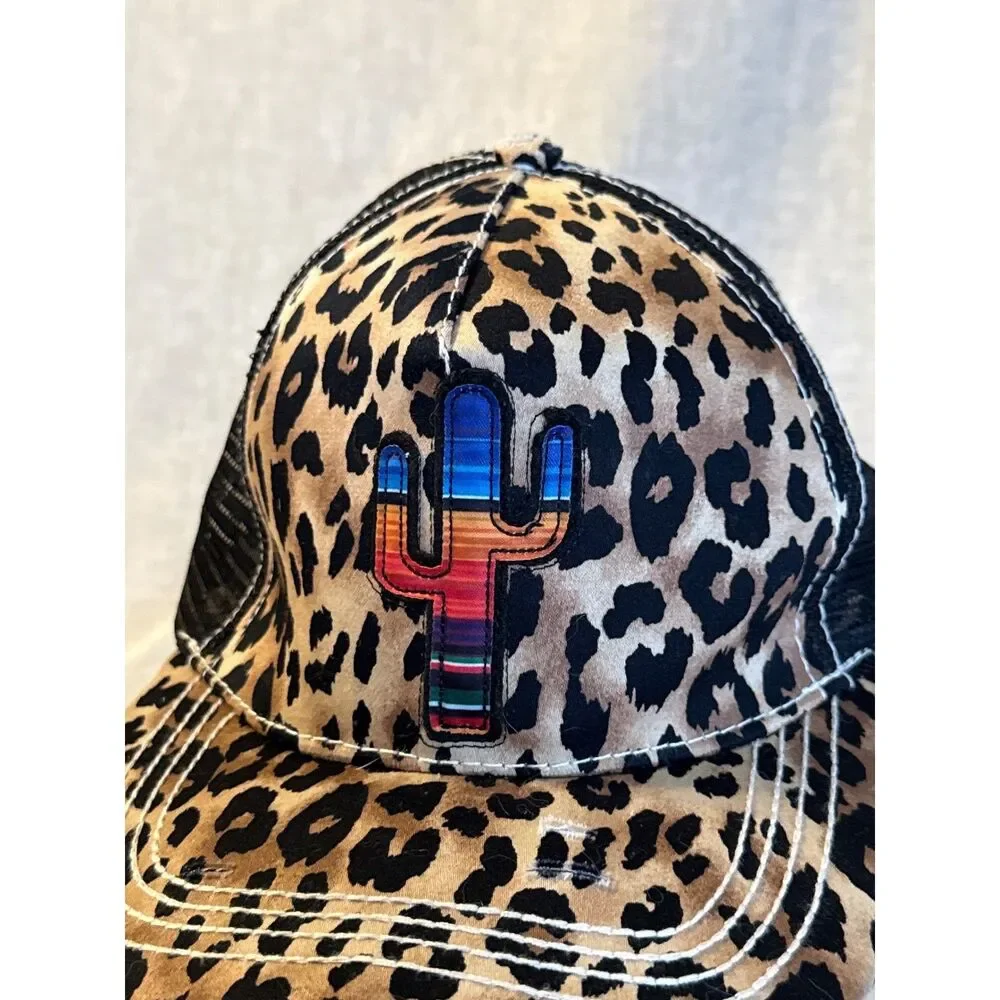 Sunshine and Rodeo Leopard Cactus Trucker Hat Mesh Back Adjustable Western MINT